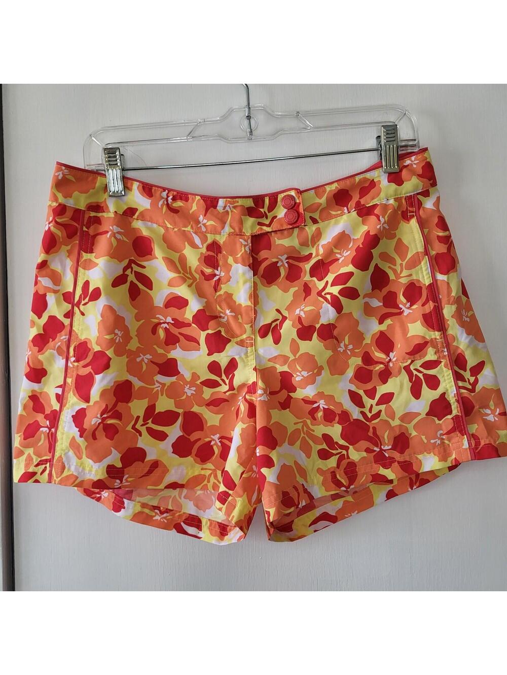 Eddie Bauer women's floral board shorts vibrant yellow and orange colorway 8